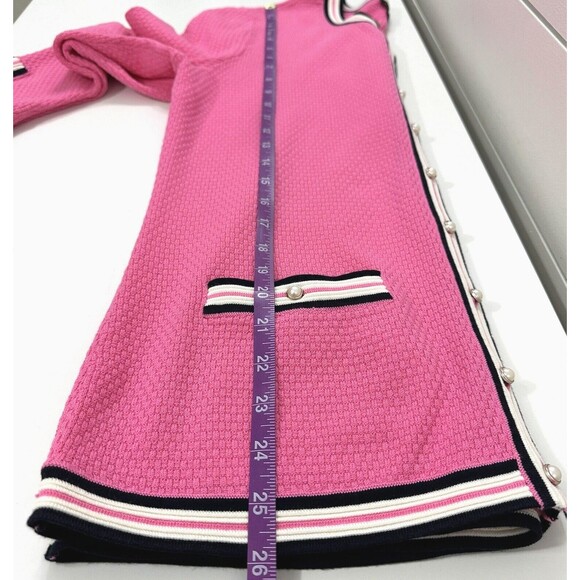 Talbots Tipped Cardigan Sweater Womens S Faux Pearl Buttons Career Pink Black - Picture 15 of 15